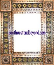 rectangular 21"x15" tin framed hand hammered mirror with talavera tiles - copper