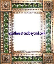 rectangular 21"x15" tin framed hand hammered mirror with talavera tiles - copper