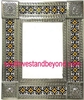 rectangular 25"x21" tin framed hand hammered mirror with talavera tiles - silver color