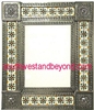 rectangular 25"x21" tin framed hand hammered mirror with talavera tiles - silver color
