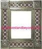 rectangular 25"x21" tin framed hand hammered mirror with talavera tiles - silver color