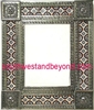 rectangular 25"x21" tin framed hand hammered mirror with talavera tiles - silver color