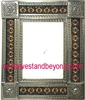 rectangular 25"x21" tin framed hand hammered mirror with talavera tiles - silver color