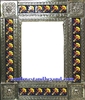 rectangular 25"x21" tin framed hand hammered mirror with talavera tiles - silver color
