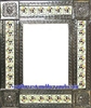 rectangular 25"x21" tin framed hand hammered mirror with talavera tiles - silver color