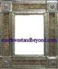 rectangular 25"x21" tin framed hand hammered mirror with talavera tiles - silver color
