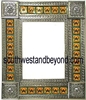 rectangular 25"x21" tin framed hand hammered mirror with talavera tiles - silver color