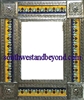 rectangular 25"x21" tin framed hand hammered mirror with talavera tiles - silver color