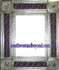 rectangular 25"x21" tin framed hand hammered mirror with talavera tiles - silver color