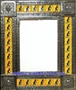 rectangular 25"x21" tin framed hand hammered mirror with talavera tiles - silver color