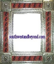 rectangular 25"x21" tin framed hand hammered mirror with talavera tiles - silver color