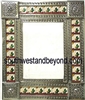 rectangular 25"x21" tin framed hand hammered mirror with talavera tiles - silver color
