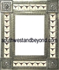 rectangular 25"x21" tin framed hand hammered mirror with talavera tiles - silver color