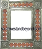 rectangular 25"x21" tin framed hand hammered mirror with talavera tiles - silver color