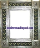rectangular 25"x21" tin framed hand hammered mirror with talavera tiles - silver color