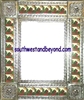 rectangular 25"x21" tin framed hand hammered mirror with talavera tiles - silver color
