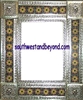 rectangular 25"x21" tin framed hand hammered mirror with talavera tiles - silver color