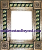 rectangular 25"x21" tin framed hand hammered mirror with talavera tiles - coffee cream color