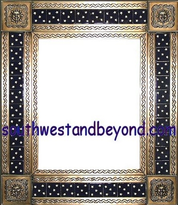 tin framed hand hammered 29"x25" mirror with talavera tiles - coffee cream color