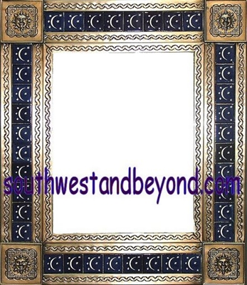 tin framed hand hammered 29"x25" mirror with talavera tiles - coffee cream color