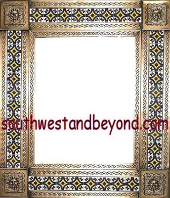 tin framed hand hammered 29"x25" mirror with talavera tiles - coffee cream color
