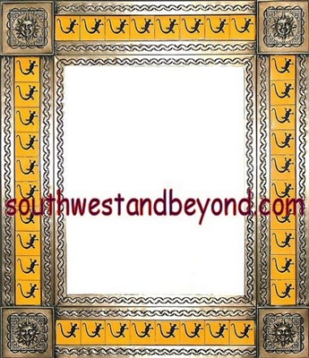 tin framed hand hammered 29"x25" mirror with talavera tiles - coffee cream color