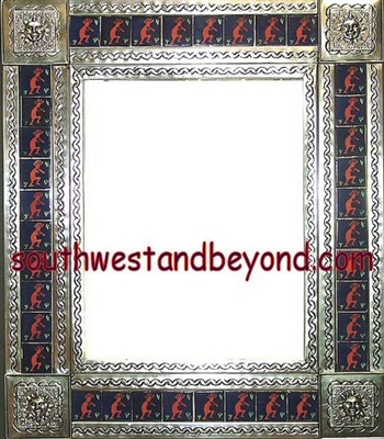 tin framed hand hammered 29"x25" mirror with talavera tiles - silver color
