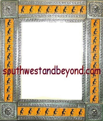 tin framed hand hammered 29"x25" mirror with talavera tiles - silver color