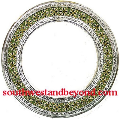 Mexican Round Tin Framed Mirror With Talavera Tiles - Silver