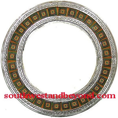 Mexican round tin framed mirror with Talavera tiles - silver