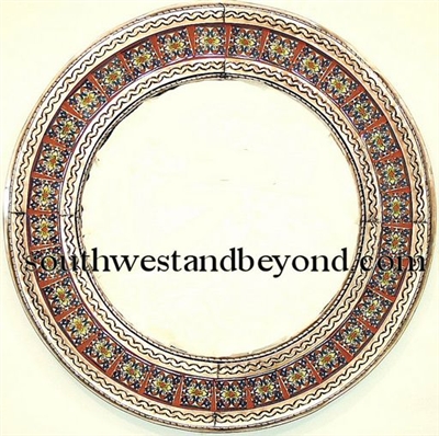 Mexican Round Tin Framed Mirror with Talavera Tiles - Coffee Cream Color
