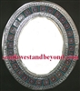 Mexican oval tin framed mirror with talavera tiles - silver color