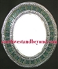 Mexican oval tin framed mirror with talvera tiles - silver color