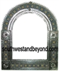 Arched tin framed hand hammered mirror with talavera tiles - silver