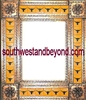 rectangular 21"x25" tin framed hand hammered mirror with talavera tiles - copper color