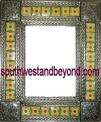 Mirror Tin Framed Talavera Tiled mirror with Flower Corners