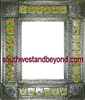 rectangular 21"x25" tin framed hand hammered mirror with talavera tiles - oxidized color