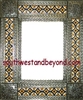 rectangular 21"x25" tin framed hand hammered mirror with talavera tiles - oxidized color