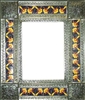 rectangular 21"x25" tin framed hand hammered mirror with talavera tiles - oxidized color