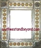 rectangular 21"x25" tin framed hand hammered mirror with talavera tiles - silver color
