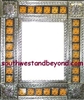 rectangular 21"x25" tin framed hand hammered mirror with talavera tiles - silver color