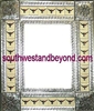 rectangular 21"x25" tin framed hand hammered mirror with talavera tiles - silver color