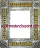 rectangular 21"x25" tin framed hand hammered mirror with talavera tiles - silver color