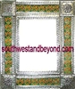 rectangular 21"x25" tin framed hand hammered mirror with talavera tiles - silver color