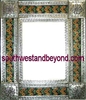 rectangular 21"x25" tin framed hand hammered mirror with talavera tiles - silver color