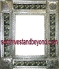 rectangular 21"x25" tin framed hand hammered mirror with talavera tiles - silver color
