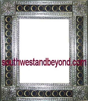 mexican Silver Color tin frame mirror talavera tiled wall decor
