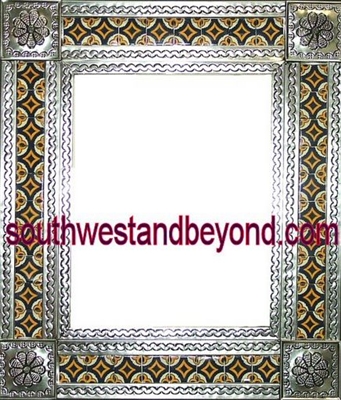 mexican Silver Color tin frame mirror talavera tiled wall decor