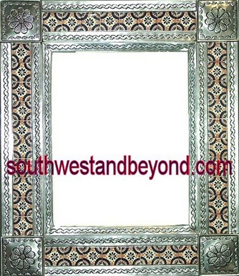 mexican Silver Color tin frame mirror talavera tiled wall decor