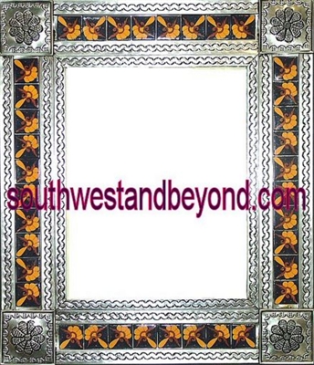 mexican Silver Color tin frame mirror talavera tiled wall decor